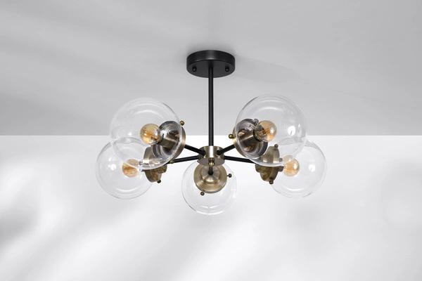 Lampa sufitowa LENS, 35-01306, czarny/patynowy/transparentny, 5x40W E14