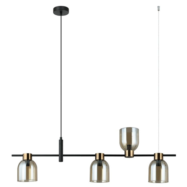 Lampa wisząca Servio dł. 102cm 4xE14 | czarny/bursztynowy