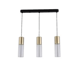 Lampa wisząca, listwa Manacor 3, czarny/złoty/transparentny, 3x50W GU10