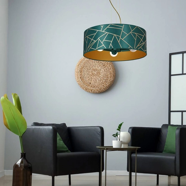 Lampa wisząca ZIGGY GREEN, 50 cm, MLP7580, butelkowa zieleń/złoty, 3x60W E27