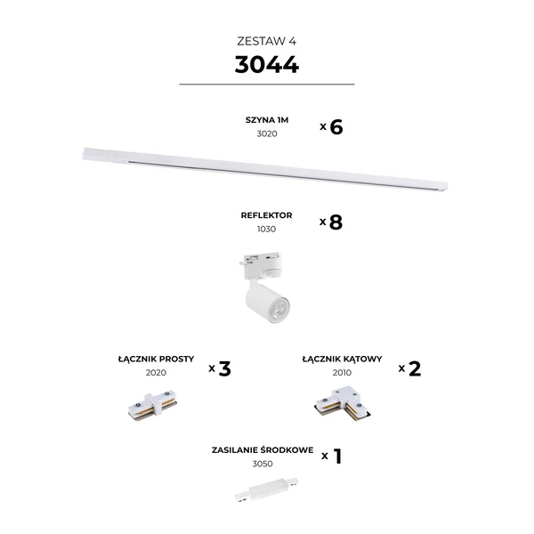 3044 ZESTAW 4 SZYNOPRZEWODY WHITE JEDNOOBWODOWY