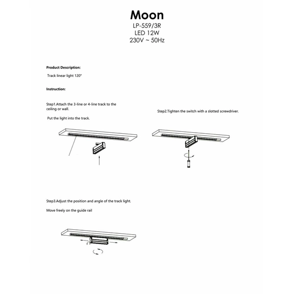 Lampa do szynoprzewodów jednofazowych MOON, czarna, 12W LED, barwa neutralna 4000K