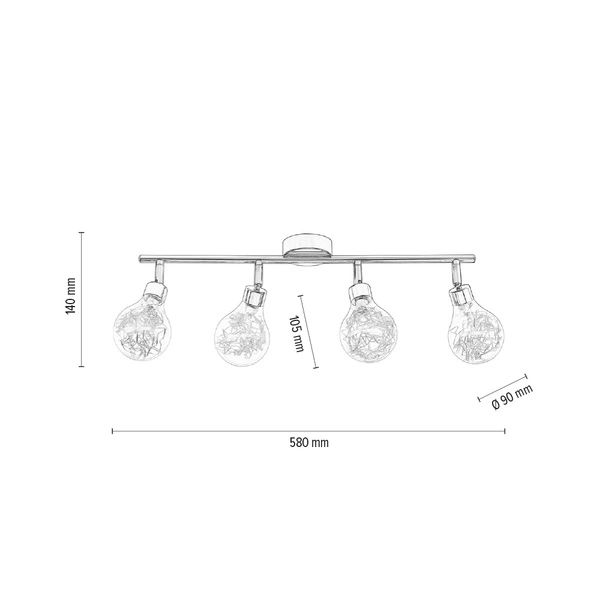 Lampa BULBS listwa sufitowa 4pkt żarówki metalowo - szklane 2507428