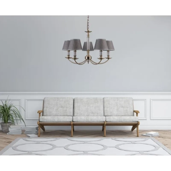 Lampa wisząca Zanobi śr. 67cm 5xE14 | brąz antyczny/szary
