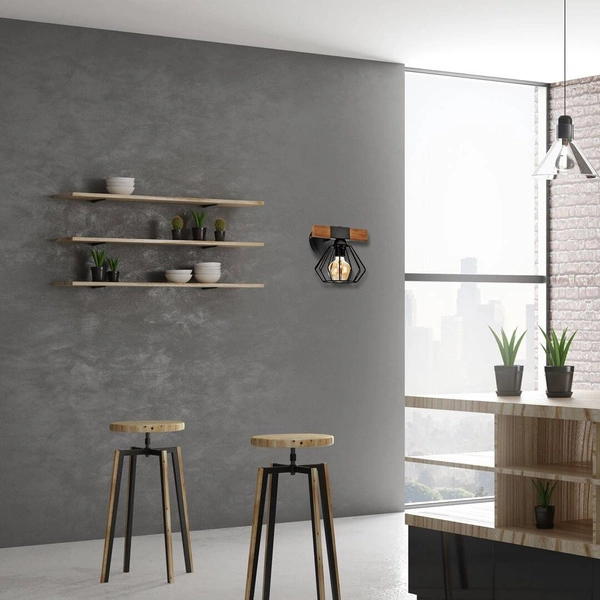 Industrialny kinkiet ULF BLACK / WOOD 1xE27 60W MLP6250