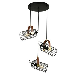 Lampa wisząca LOFT skórzana Antoin śr. 54cm 3xE27 | czarna