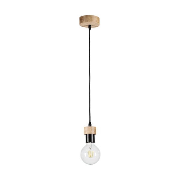 Drewniana lampa wisząca Clarte 1xE27 Max.60W Dąb olejowany/Czarny metal/Czarny kabel z tkaniny 3274174