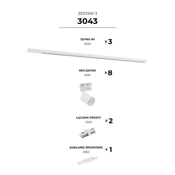 3043 ZESTAW 3 SZYNOPRZEWODY WHITE JEDNOOBWODOWY