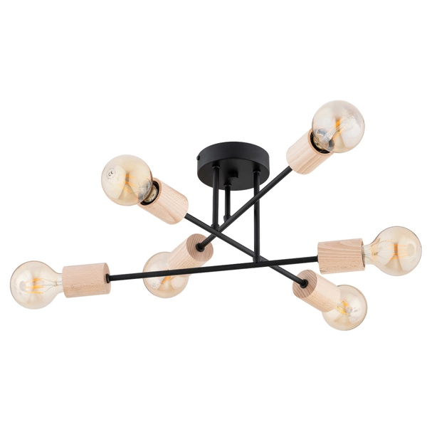 Lampa sufitowa ALFA LA-ROSA CZARNA & DREWNIANA 6xE27 50cm | 63271