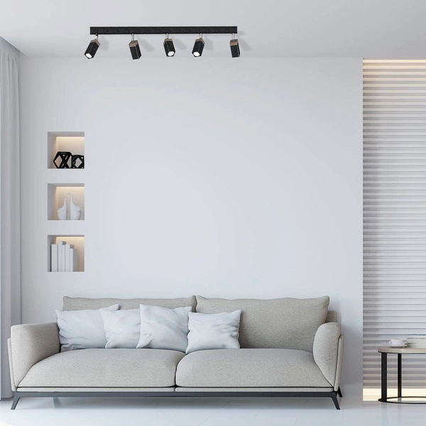 Lampa sufitowa SOLO, MLP7474, przecierany czarny/drewno patynowane, 5x5W mini GU10