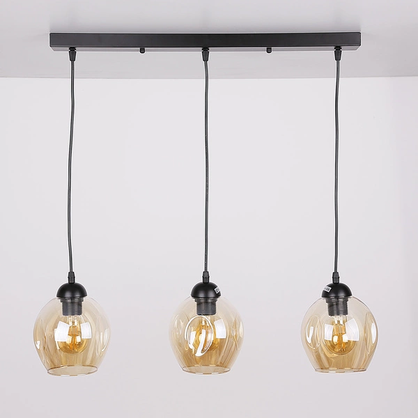 Lampa wisząca ASPA, czarna z brązowymi kloszami, 3x40W E27