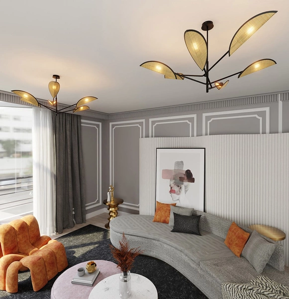 Lampa sufitowa Emibig VENE 6 Czarny/RATTAN 1160/6