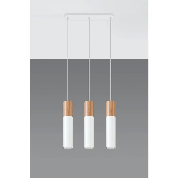 Lampa wisząca PABLO 3 biała stal, naturalne drewno, SL.0630