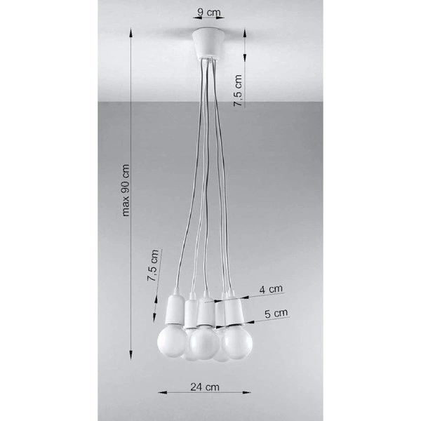 Lampa Wisząca DIEGO 5, PCV Biała, E27 5 x 60W, SL.0571