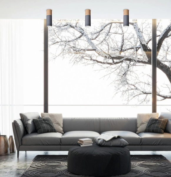 Lampa sufitowa TUBA 2284286, szara + drewno, 1x15W GU10