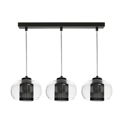 Lampa wisząca Cordia 3xE14 Max.9W Czarny metal/Przezroczysty kabel PVC/Czarny klosz z tkaniny/Szkło przezroczyste 1192304A1028