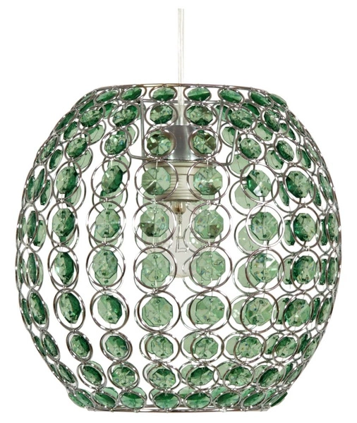 Lampa wisząca RICA 28 cm 31-02556 chrom/kryształki zielone 1x40W E27 + linka 85-10523