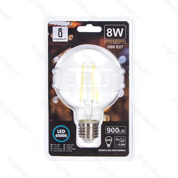 Żarówka LED kulka Filament E27 8W G80 zimna 6500K