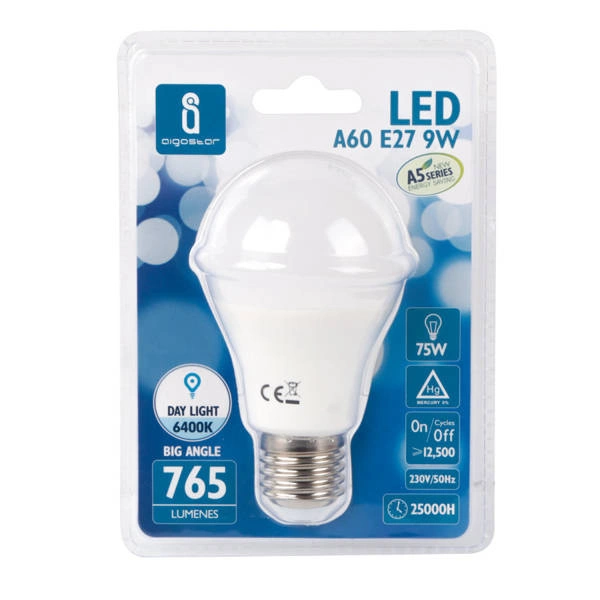 Żarówka LED E27 9W zimna 6400K A60