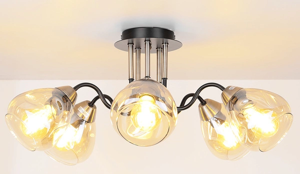 Lampa sufitowa UNICA, 35-00897, czarno-złota z dymionymi kloszami, 5x40W E27