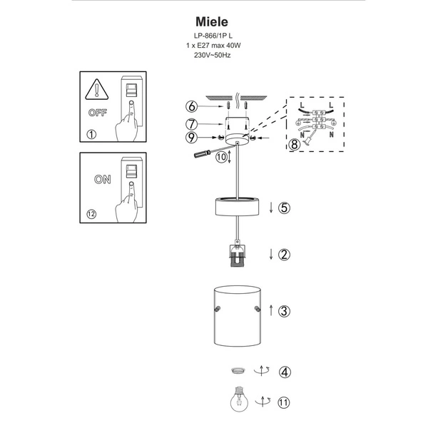 Lampa wisząca Miele, duża, czarny/dymiony/złoty, 1x40W E27