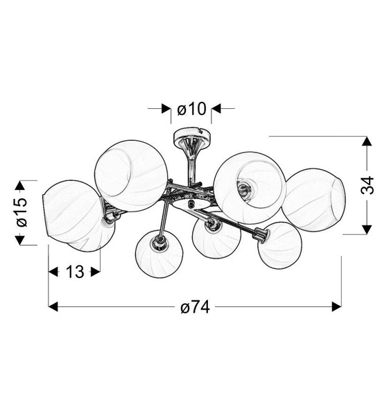 Lampa sufitowa RAUL 38-72290 chromowa z białymi kloszami 8x40W E14