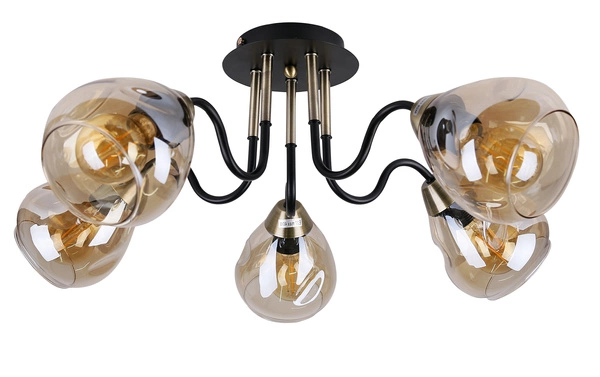 Lampa sufitowa UNICA, 35-00897, czarno-złota z dymionymi kloszami, 5x40W E27