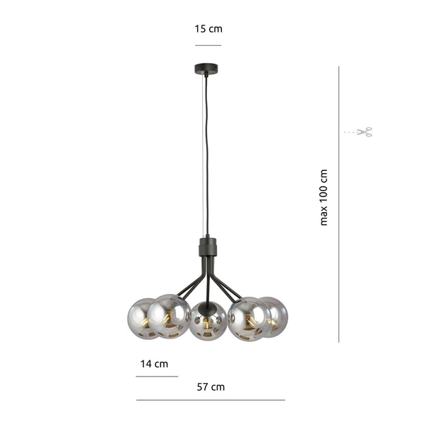 Lampa wisząca Emibig NOVA 5 Czarny/GRAFIT 1140/5