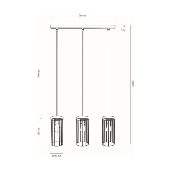 Timeo Lampa Wisząca 3xE27 Max.60W Czarny/Dąb Olejowany/Czarny 19619304