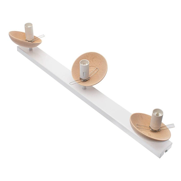 Lampa sufitowa nowoczesna szklana kula listwa SFERA WOOD III drewno/biały szer. 65cm