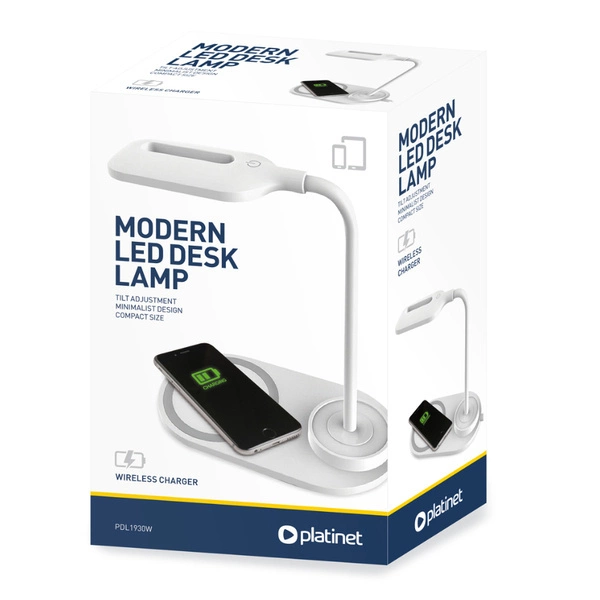 Lampka biurkowa LED z wbudowaną ładowarką indukcyjną | biały