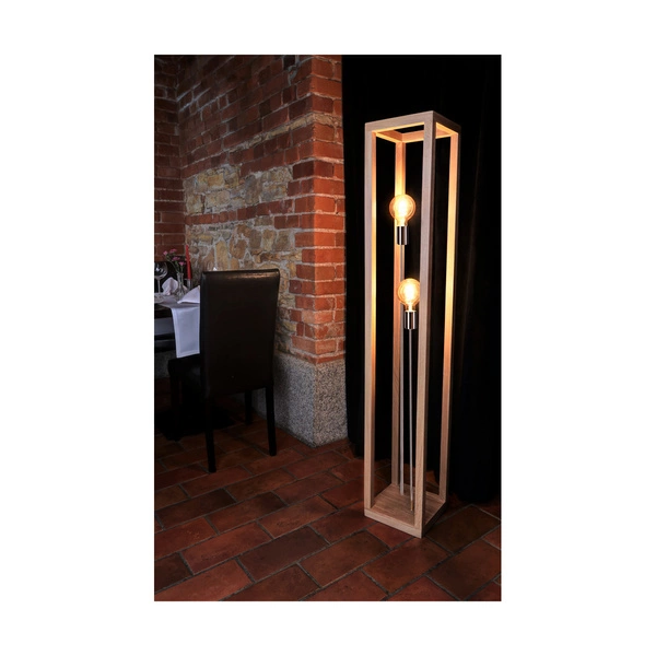 Lampa podłogowa Kago 2xE27 Max.60W Dąb olejowany/Chromowany metal/Czarny kabel z tkaniny 51528274