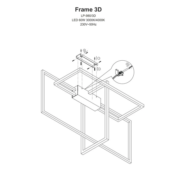 Lampa sufitowa Frame 3D, czarna, 60W LED, barwa ciepła 3000K