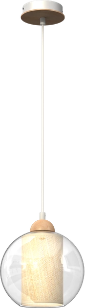 Lampa wisząca TELA, fi20, biały/transparentny/drewno, 1x60W E27, MLP7955