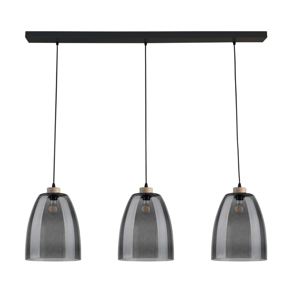 Lampa Wisząca Asmara 3xE27 Max.60W Dąb Olejowany/Czarny Metal/Czarny Kabel PCV/Szkło Dymne 5500032