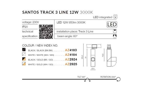 Azzardo SANTOS TRACK 3LINE WHITE 2925