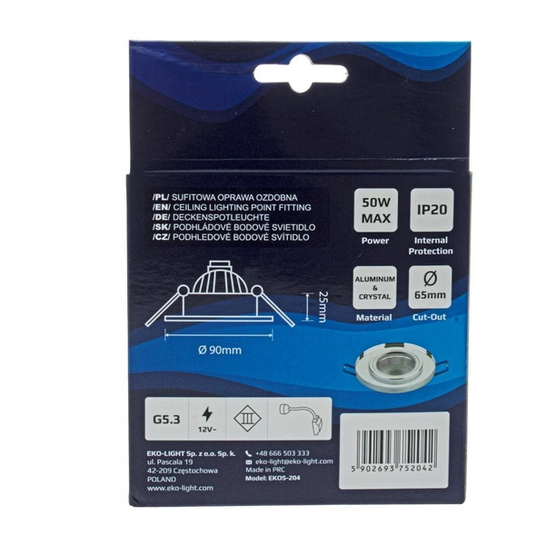 Oczko sufitowe szklane OKRĄGŁE Kolor: SREBRNY EKOS204