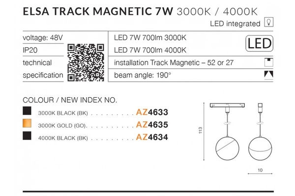 Azzardo ALFA ELSA TRACK MAGNETIC 7W 3000K GO 4635