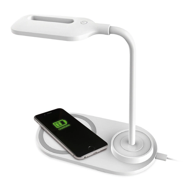 Lampka biurkowa LED z wbudowaną ładowarką indukcyjną | biały