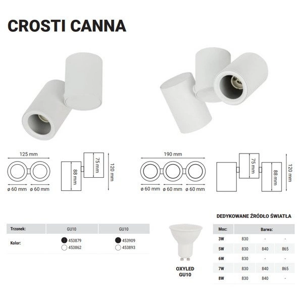 Lampa sufitowa kinkiet spot reflektorek CROSTI CANNA DUE czarny