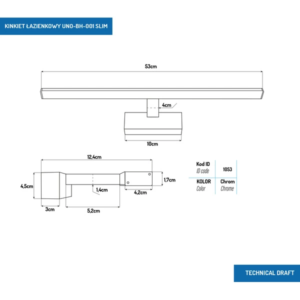 Kinkiet łazienkowy Slim chrom 53 cm 12W 4000K UNO-BH-001