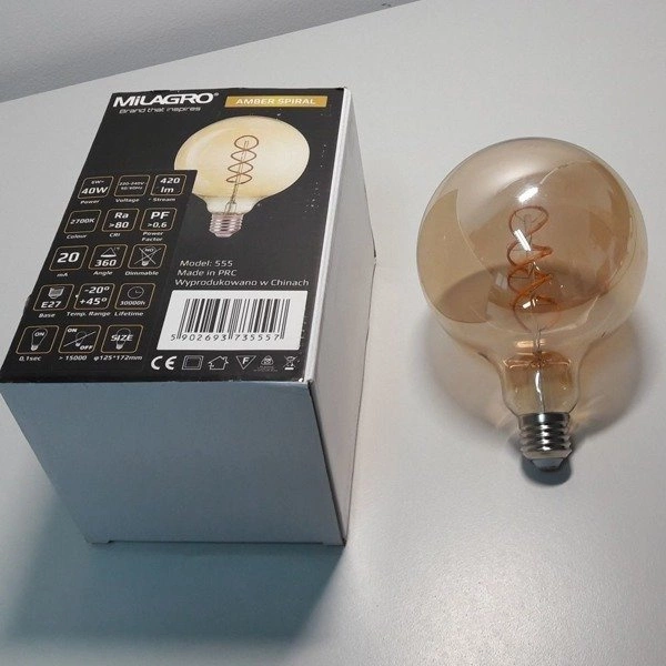 Żarówka FILAMENT LED E27 6W ciepła 2700K kula G125 spirala