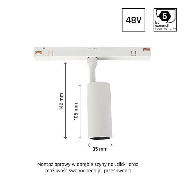 SYSTEM SHIFT - SPOT S oprawa na szynoprzewód 35x140x178mm 6W 24st biały 5 lat gw