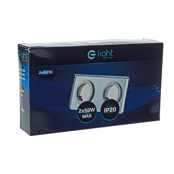 Oczko sufitowe szklane PROSTOKĄTNE 2xGU10 Kolor: SREBNY EKOS919