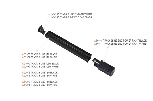 Azzardo TRACK 3LINE SET 1M + END POWER + END CAP BLACK 2987