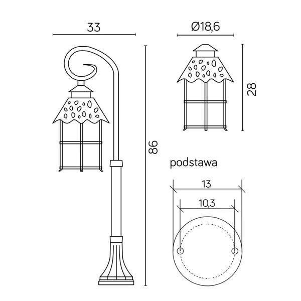 Lampa stojąca masztowa ozdobna 86cm TOLEDO K 5002/3/R | czarny