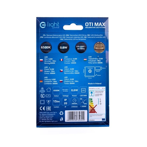 Oprawa schodowa LED 0,6W OTI MAX barwa zimna 6500K EKS4345