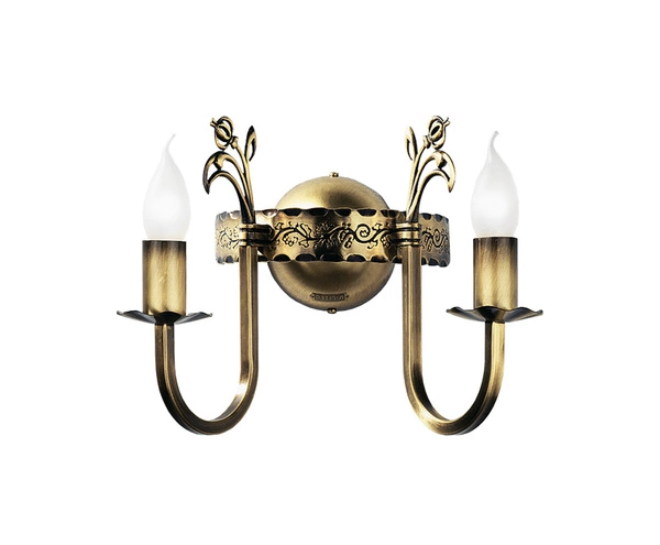 Klasyczny Kinkiet KORONA wys. 25cm 2xE14 11W IP20 | Mosiądz patynowany