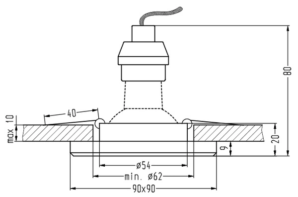 SS-22 CH/TR+WH GU10 50W+LED SMD 2 1W BIAŁY 230V CHROM oczko sufitowe lampa sufitowa. STROP. STAŁA KWADRATOWA SZKŁO TRANSPARENTNE