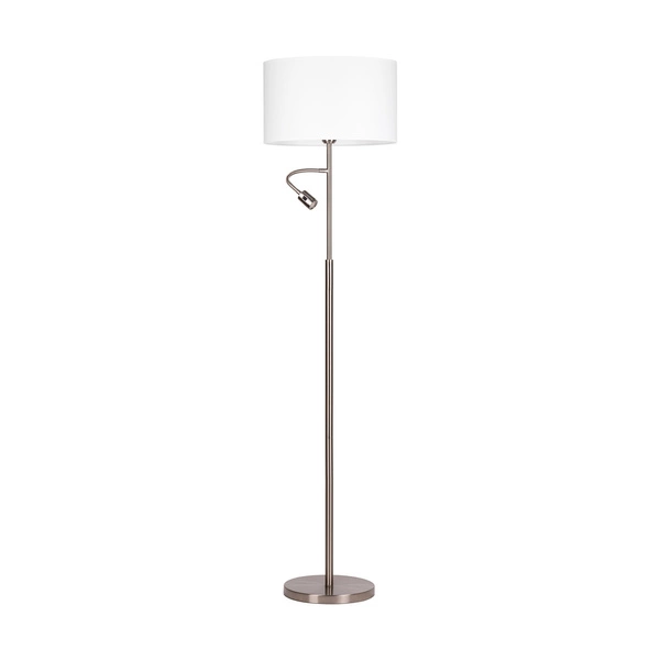 Lampa podłogowa Eros 1xE27 maks. 60W 1xLED zintegrowana 160lm 3000K 3W satynowy metal/biały klosz z tkaniny/przezroczysty kabel PVC 1232127